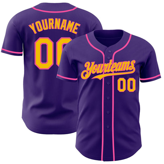 Custom Purple Yellow-Pink Authentic Baseball Jersey - Main View