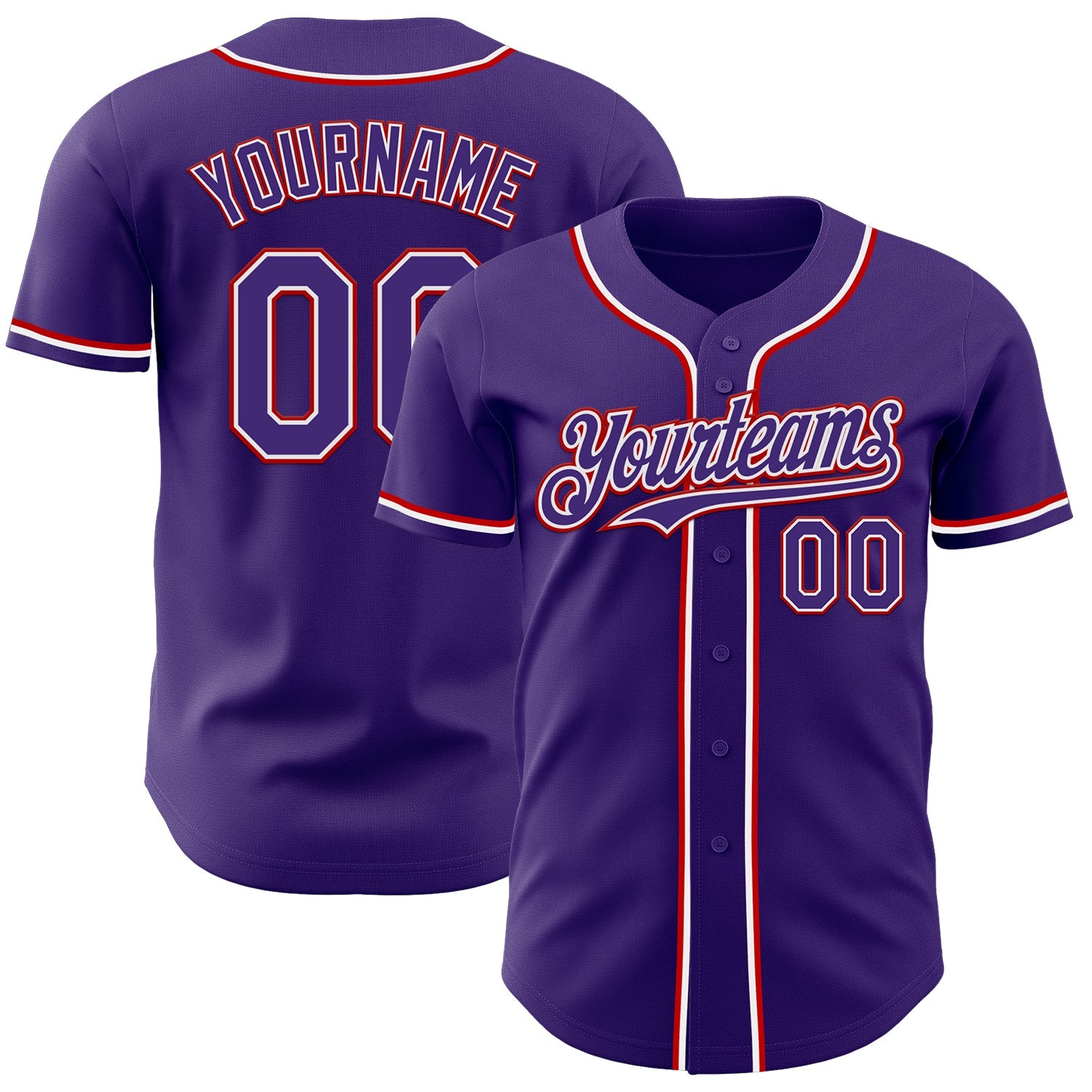 Custom Purple White-Red Authentic Baseball Jersey - Main View