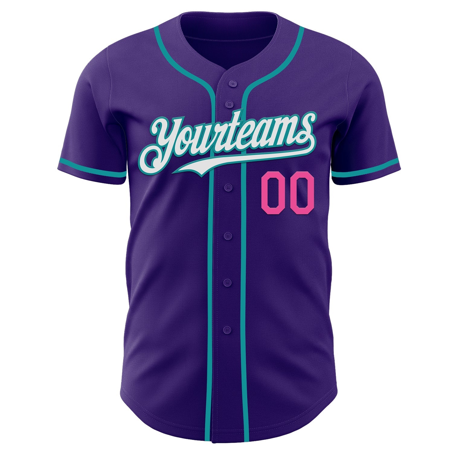 Custom Purple Teal Pink-White Authentic Baseball Jersey view 2