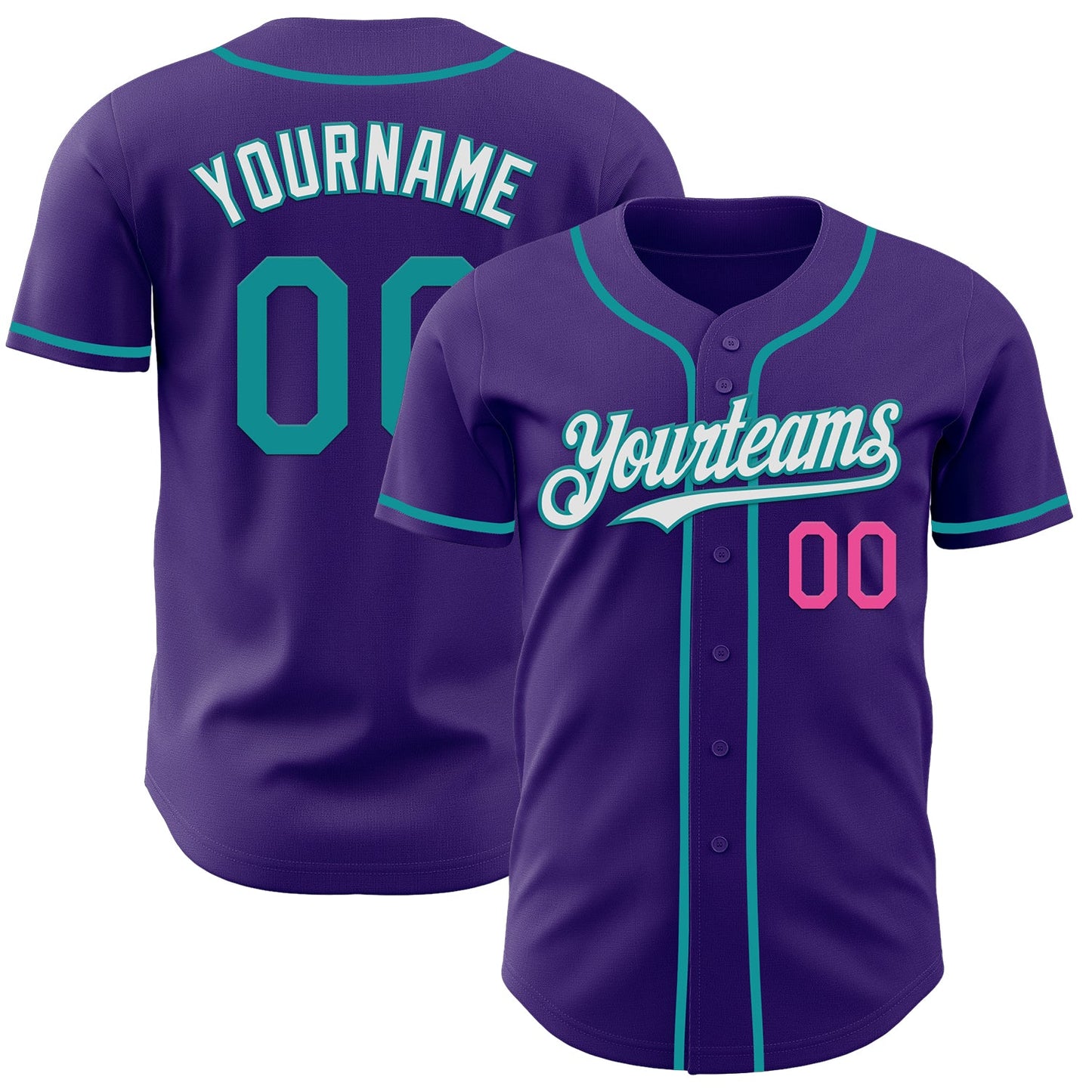 Custom Purple Teal Pink-White Authentic Baseball Jersey - Main View