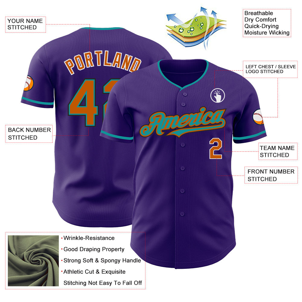 Custom Purple Texas Orange Teal Black-White Authentic Baseball Jersey view 3