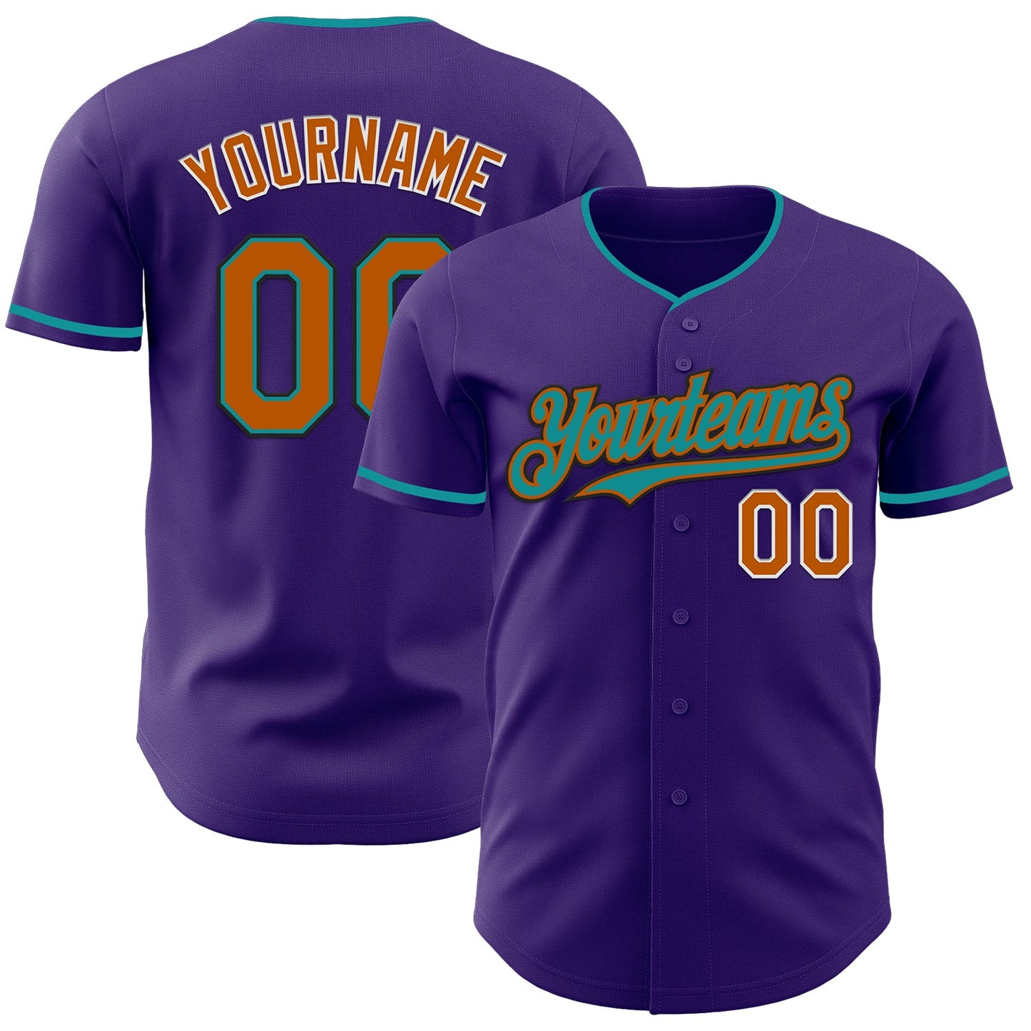 Custom Purple Texas Orange Teal Black-White Authentic Baseball Jersey - Main View