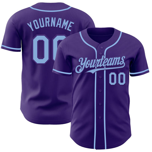 Custom Purple Light Blue Authentic Baseball Jersey - Main View