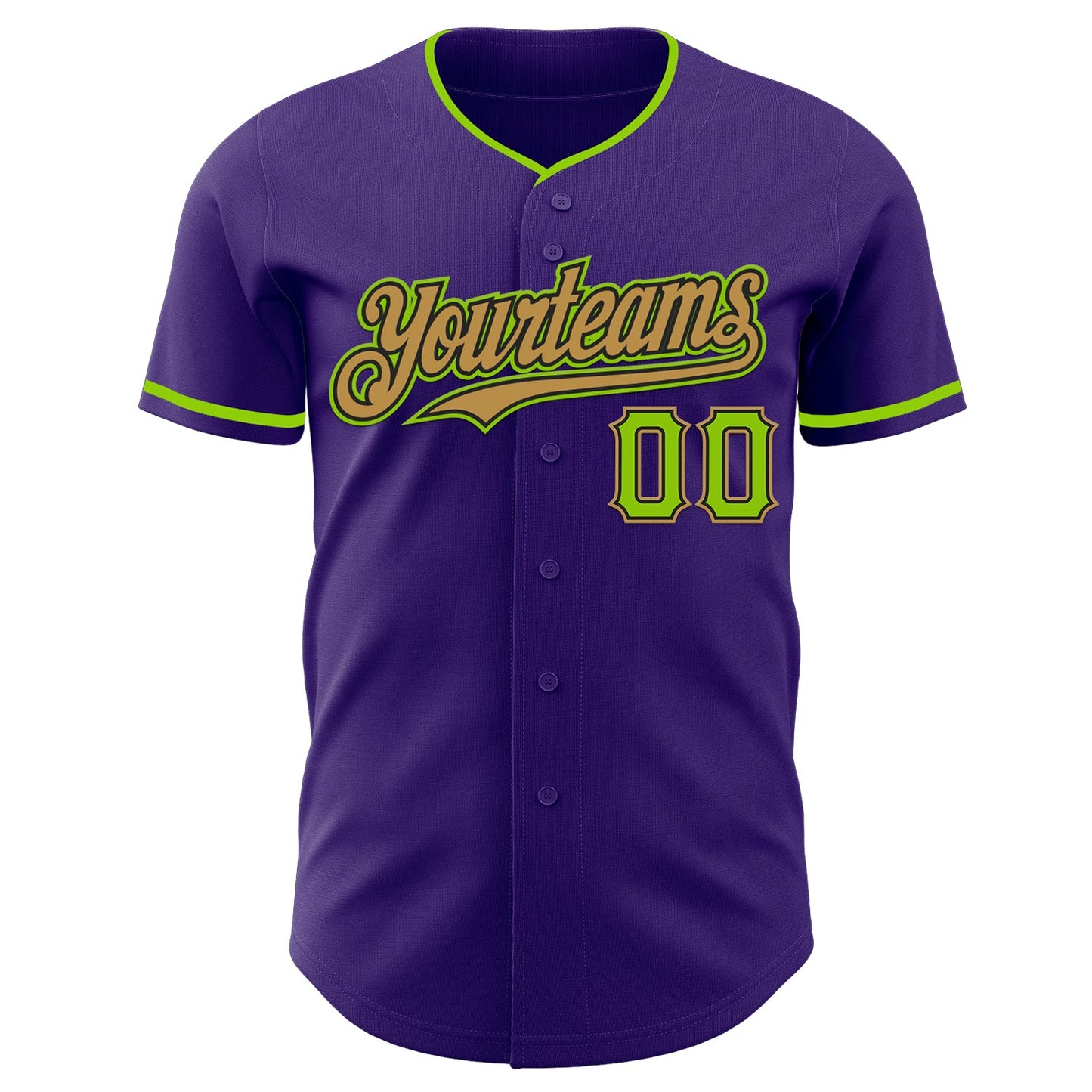 Custom Purple Neon Green Black-Old Gold Authentic Baseball Jersey view 2