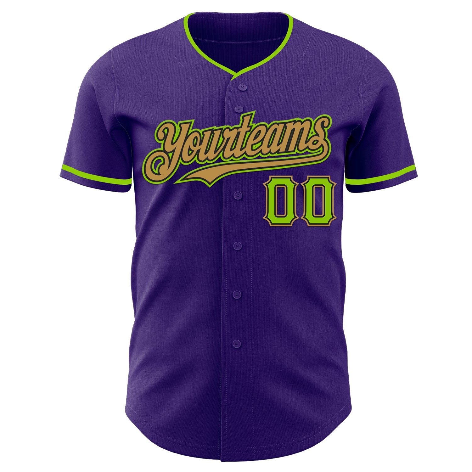 Custom Purple Neon Green Black-Old Gold Authentic Baseball Jersey view 2