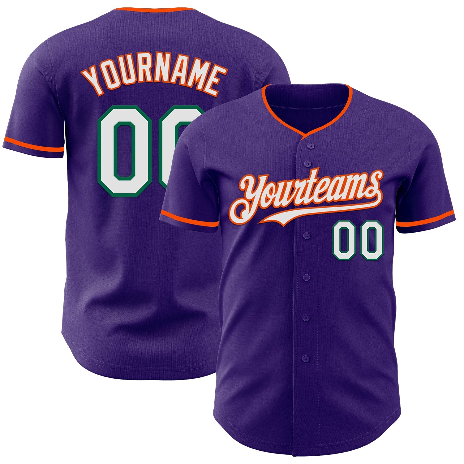 Custom Purple White Orange-Kelly Green Authentic Baseball Jersey - Main View