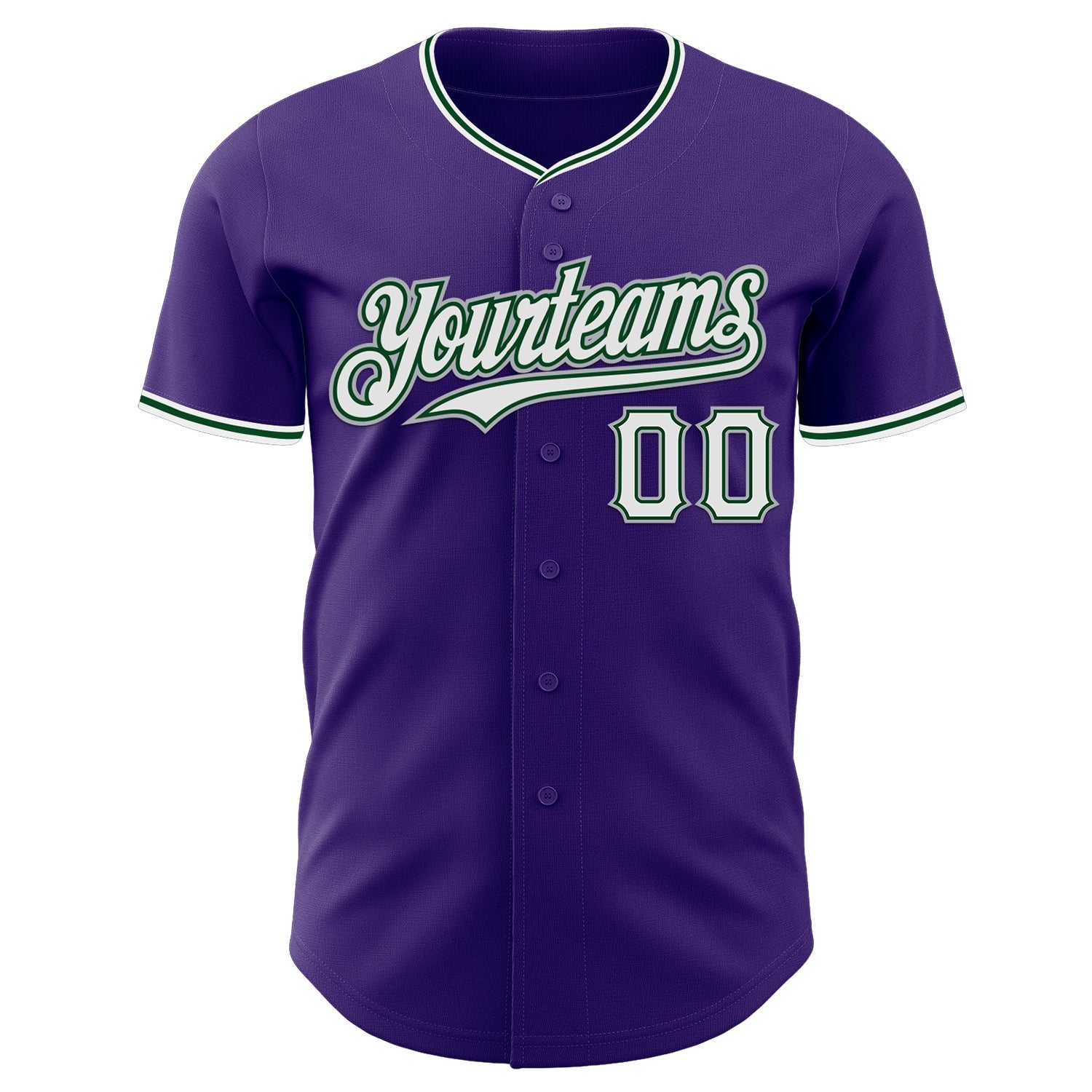 Custom Purple White Green-Gray Authentic Baseball Jersey view 2