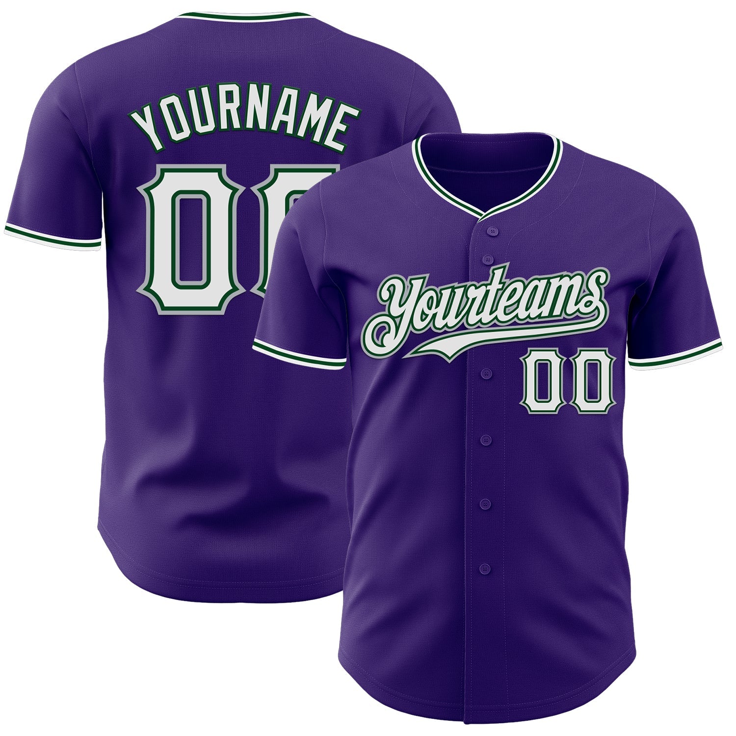 Custom Purple White Green-Gray Authentic Baseball Jersey - Main View