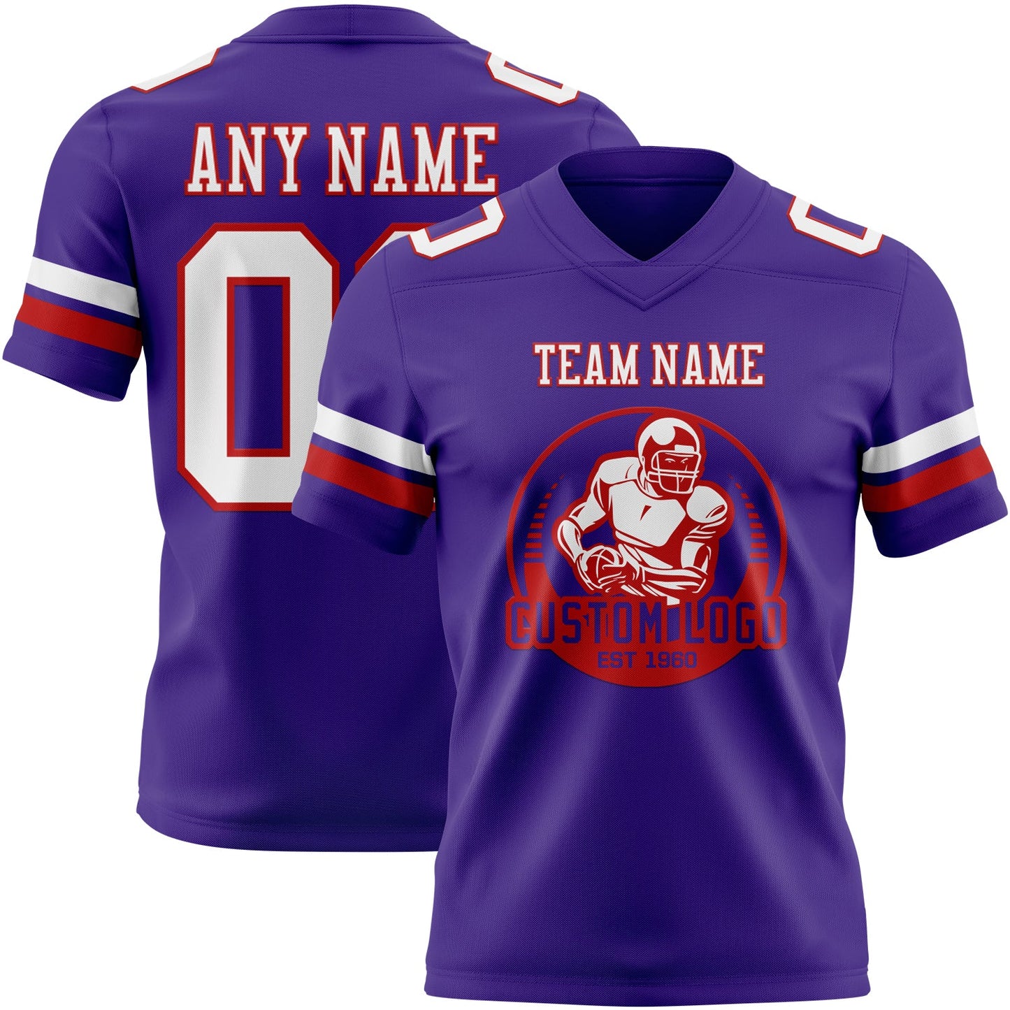 Custom Purple White-Red Authentic Football Jersey view 2
