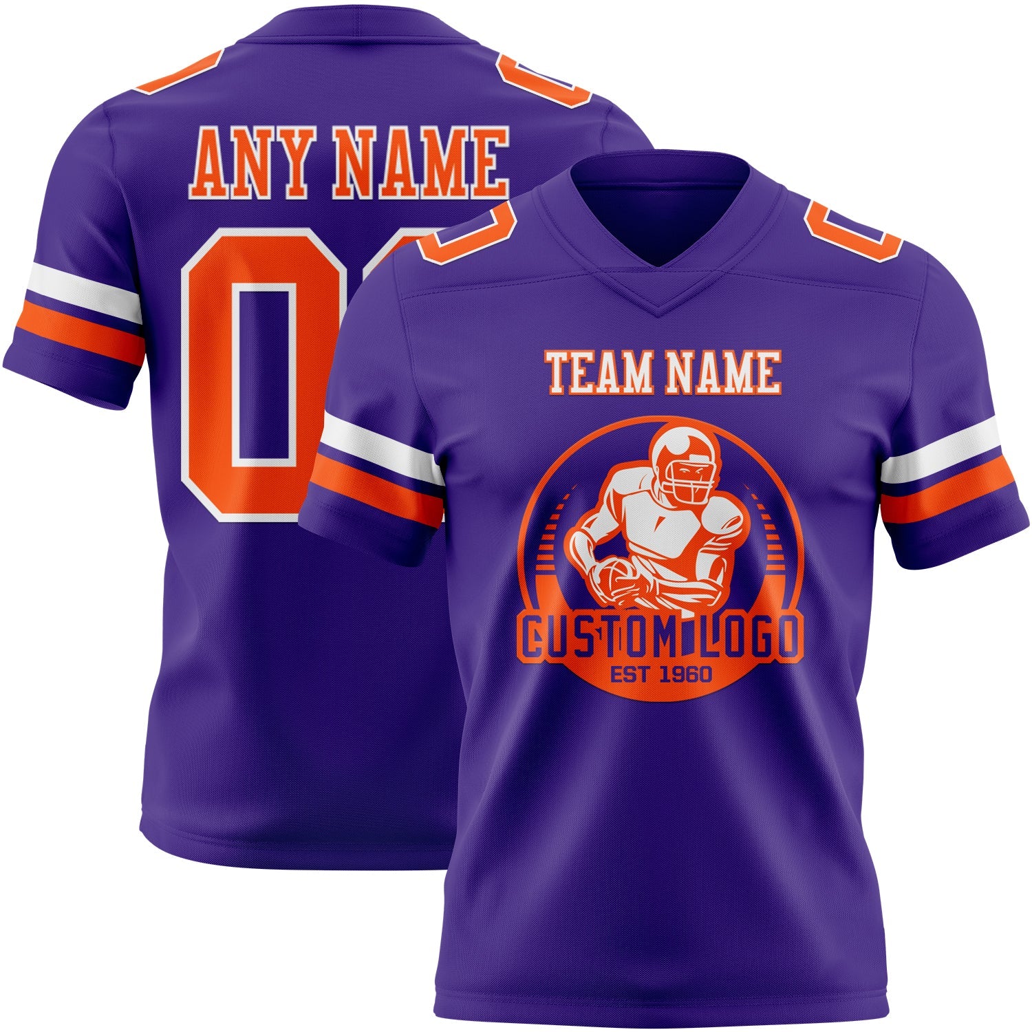 Custom Purple Orange-White Authentic Football Jersey view 2