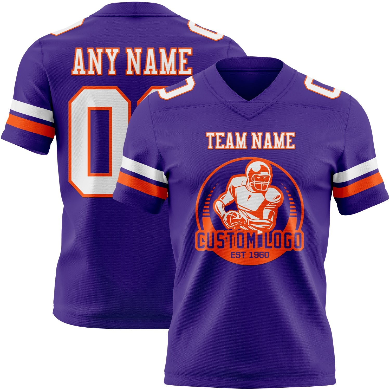 Custom Purple White-Orange Authentic Football Jersey view 2