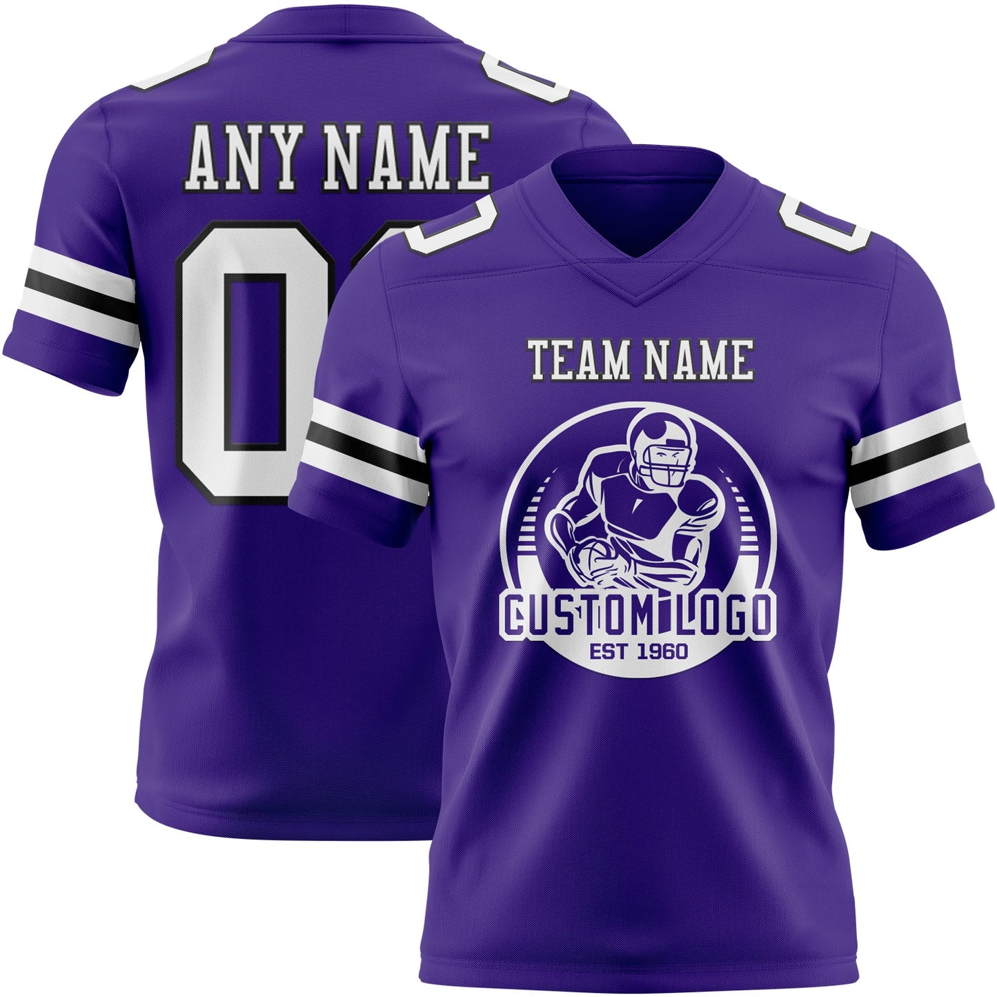 Custom Purple White-Black Authentic Football Jersey view 2