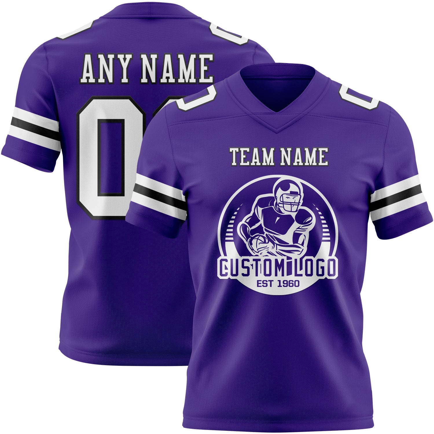 Custom Purple White-Black Authentic Football Jersey view 2