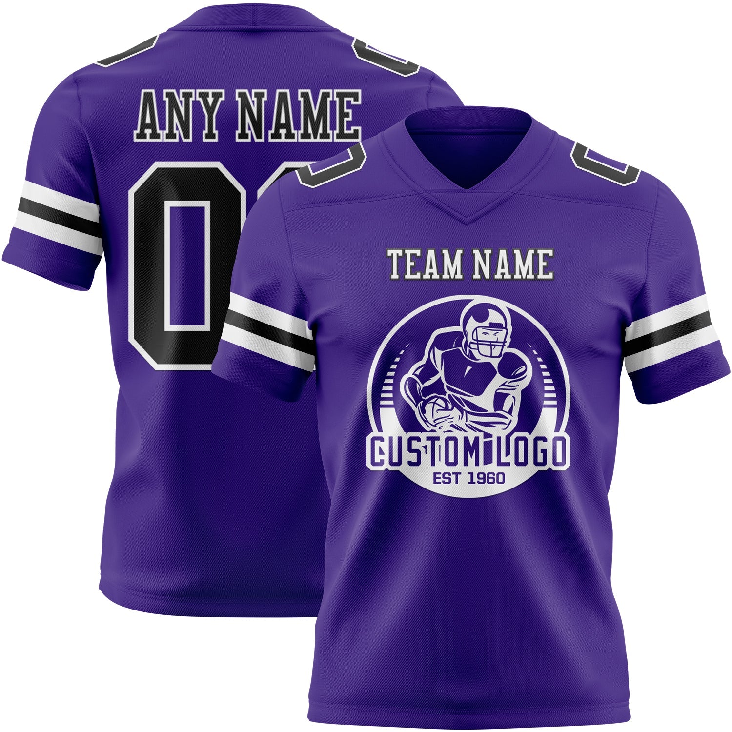 Custom Purple Black-White Authentic Football Jersey view 2