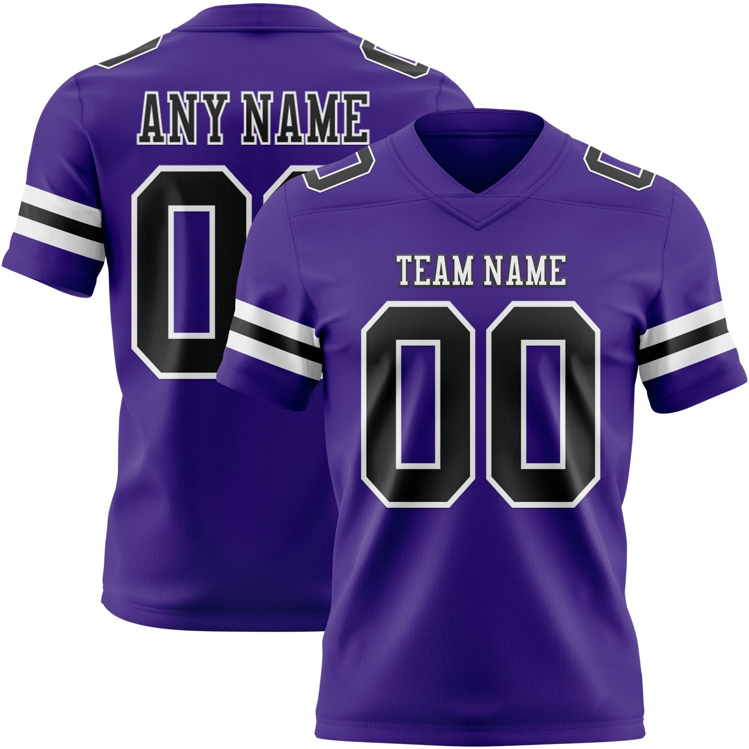 Custom Purple Black-White Authentic Football Jersey - Main View