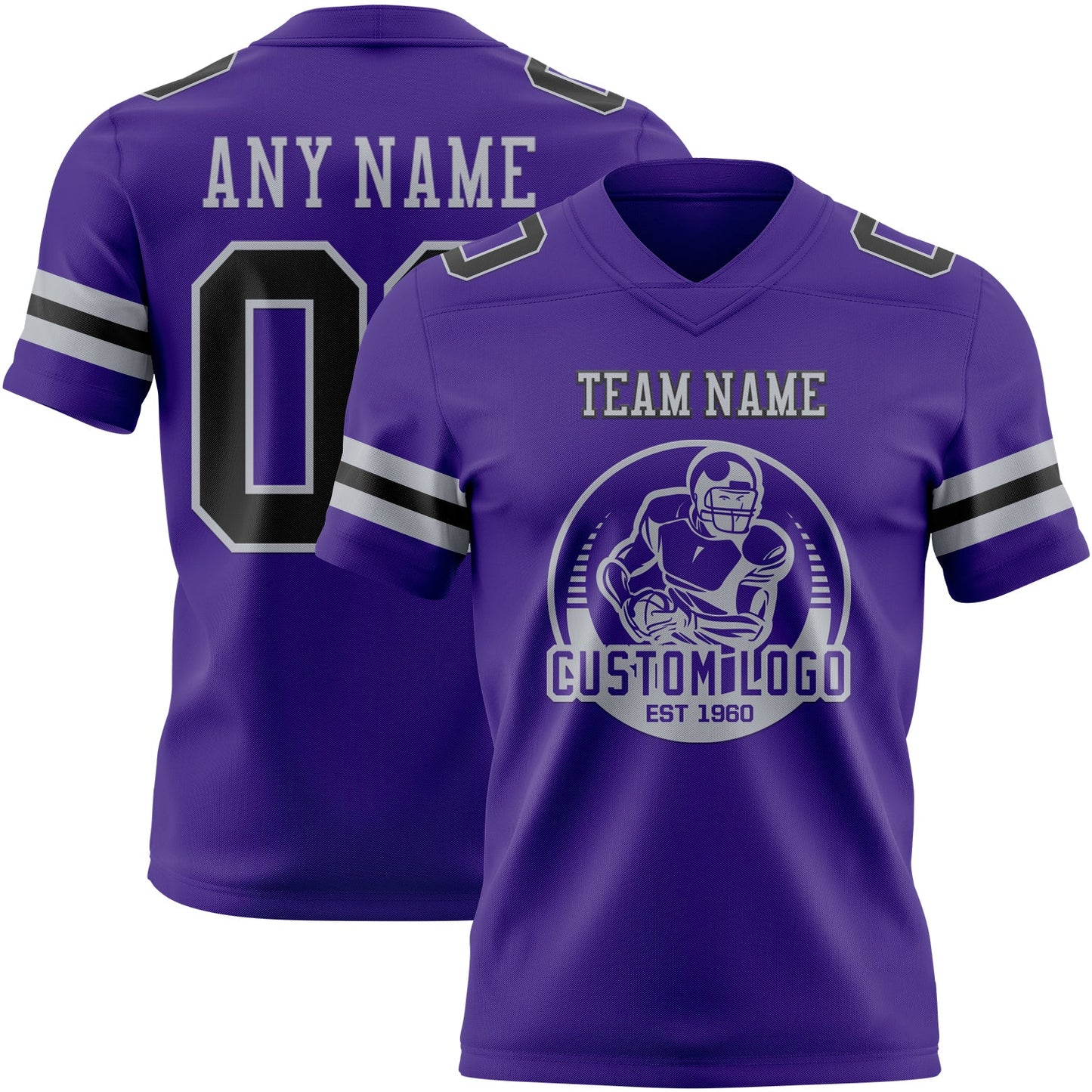 Custom Purple Black-Gray Authentic Football Jersey view 2