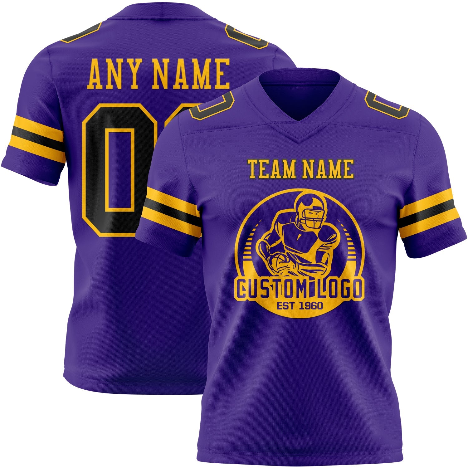 Custom Purple Black-Gold Authentic Football Jersey view 2