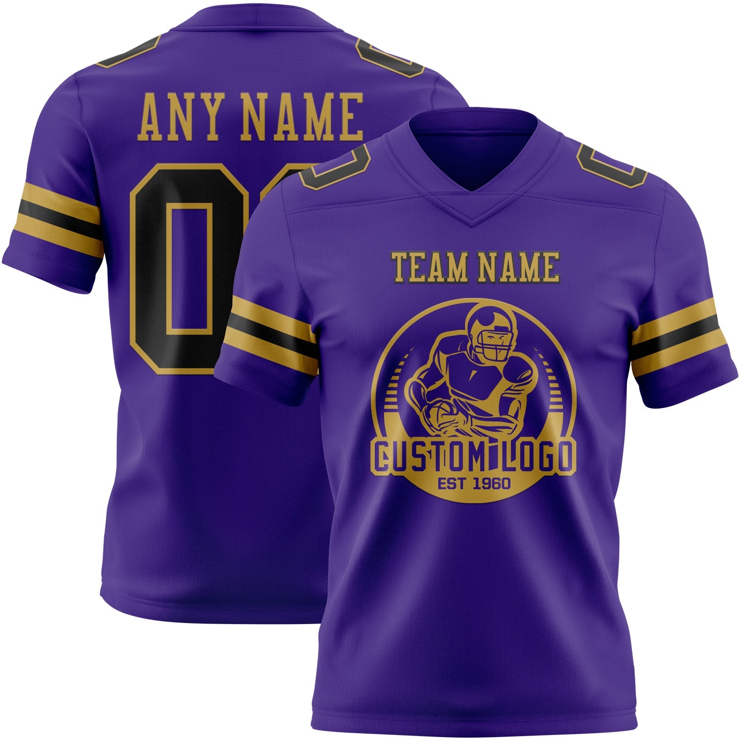 Custom Purple Black-Old Gold Authentic Football Jersey view 2