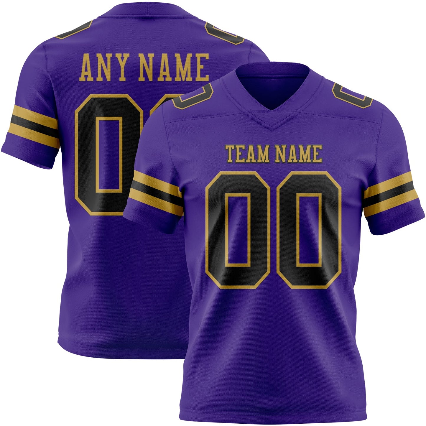 Custom Purple Black-Old Gold Authentic Football Jersey - Main View
