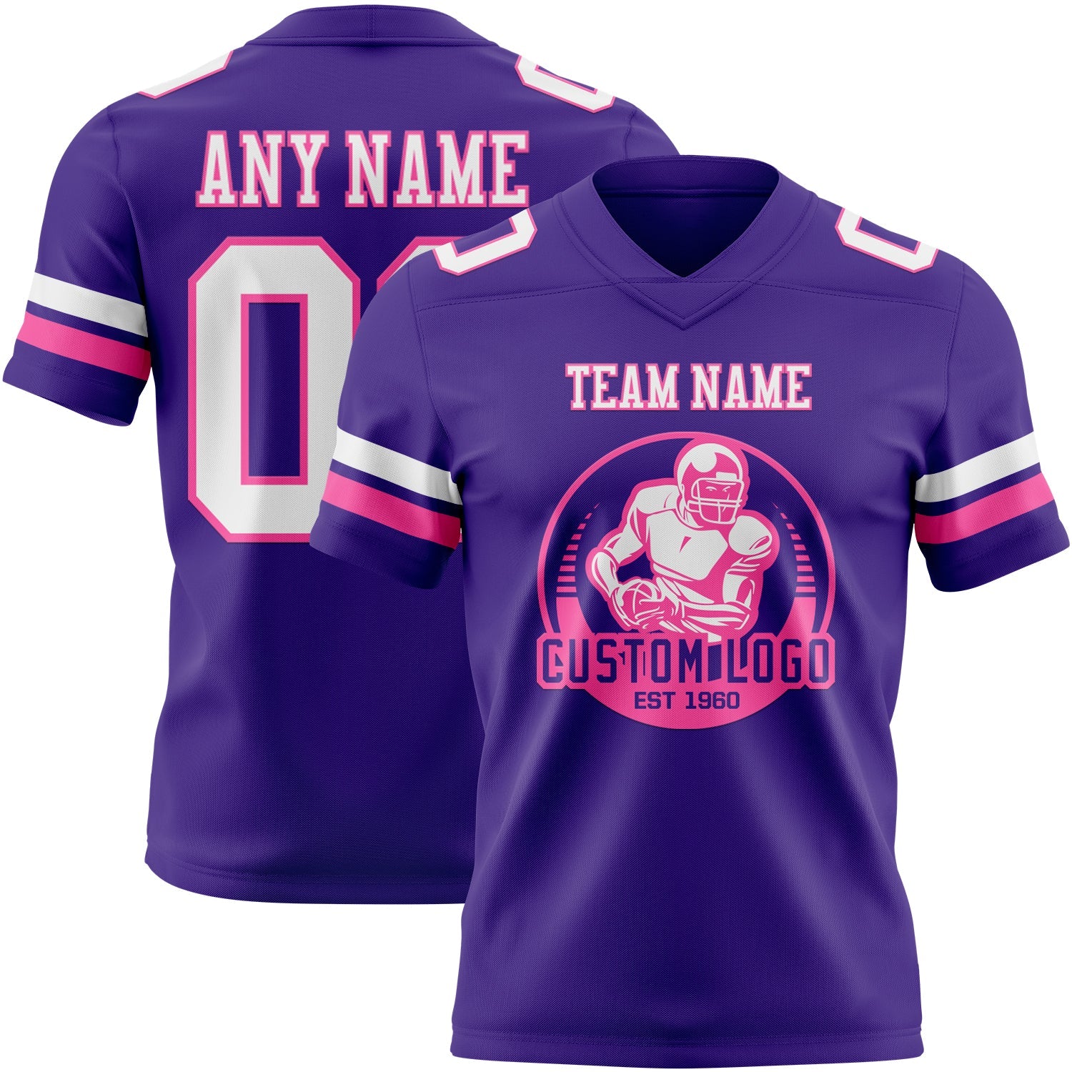 Custom Purple White-Pink Authentic Football Jersey view 2