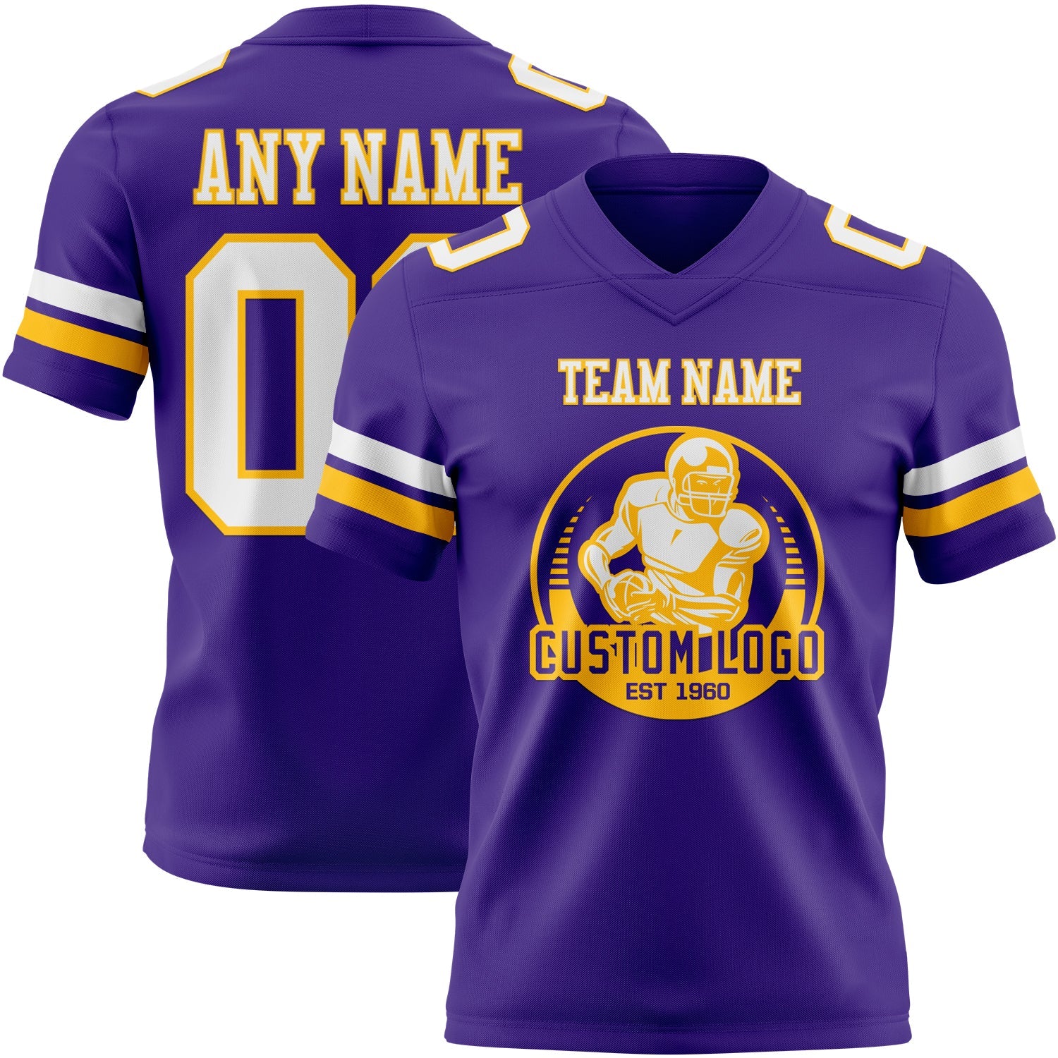 Custom Purple White-Gold Authentic Football Jersey view 2