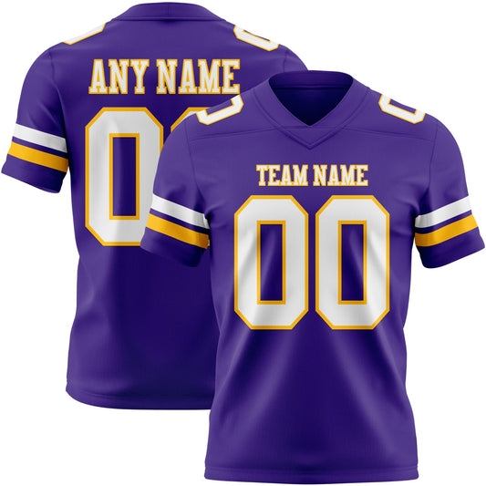 Custom Purple White-Gold Authentic Football Jersey - Main View