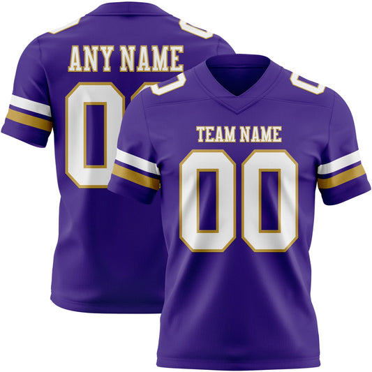 Custom Purple White-Old Gold Authentic Football Jersey - Main View