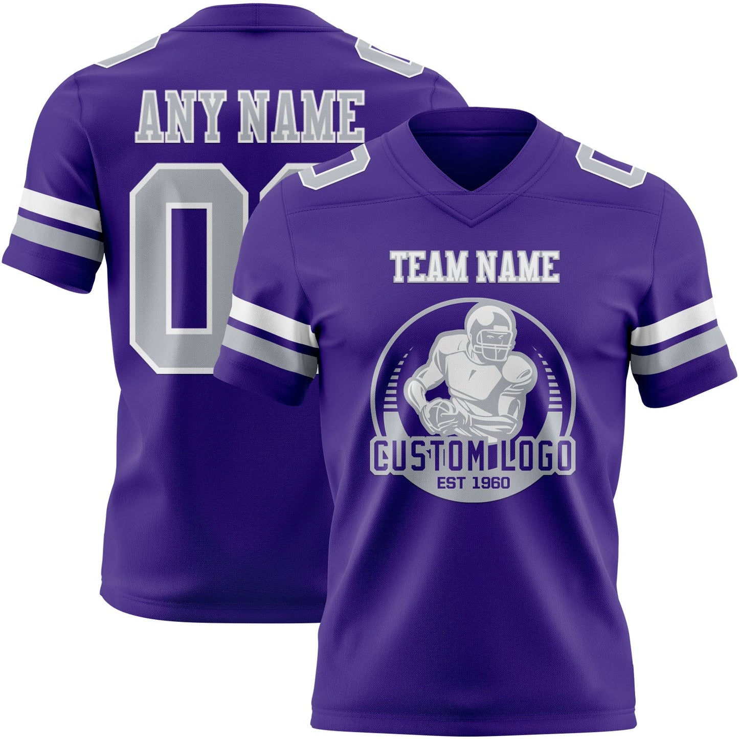 Custom Purple Gray-White Authentic Football Jersey view 2