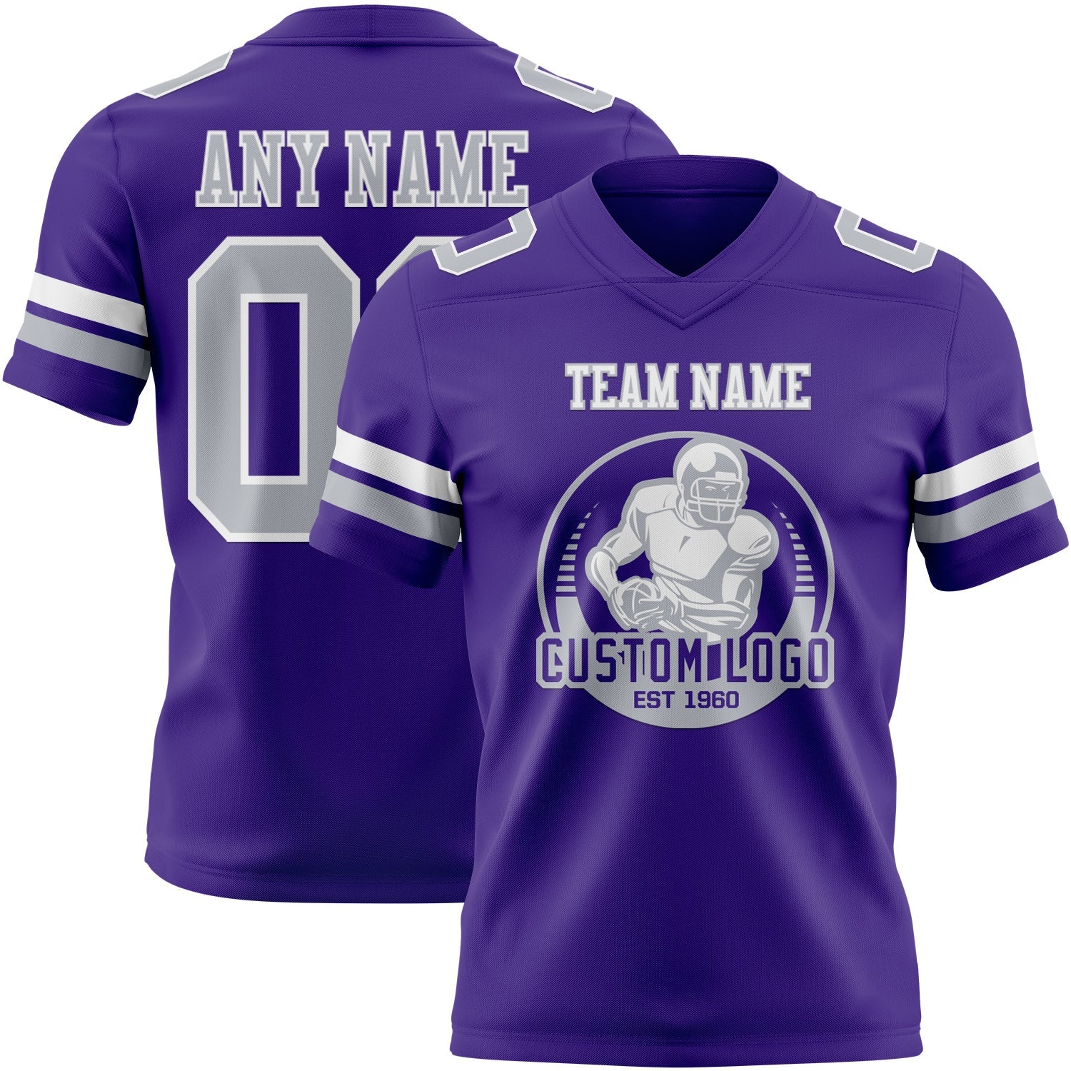 Custom Purple Gray-White Authentic Football Jersey view 2