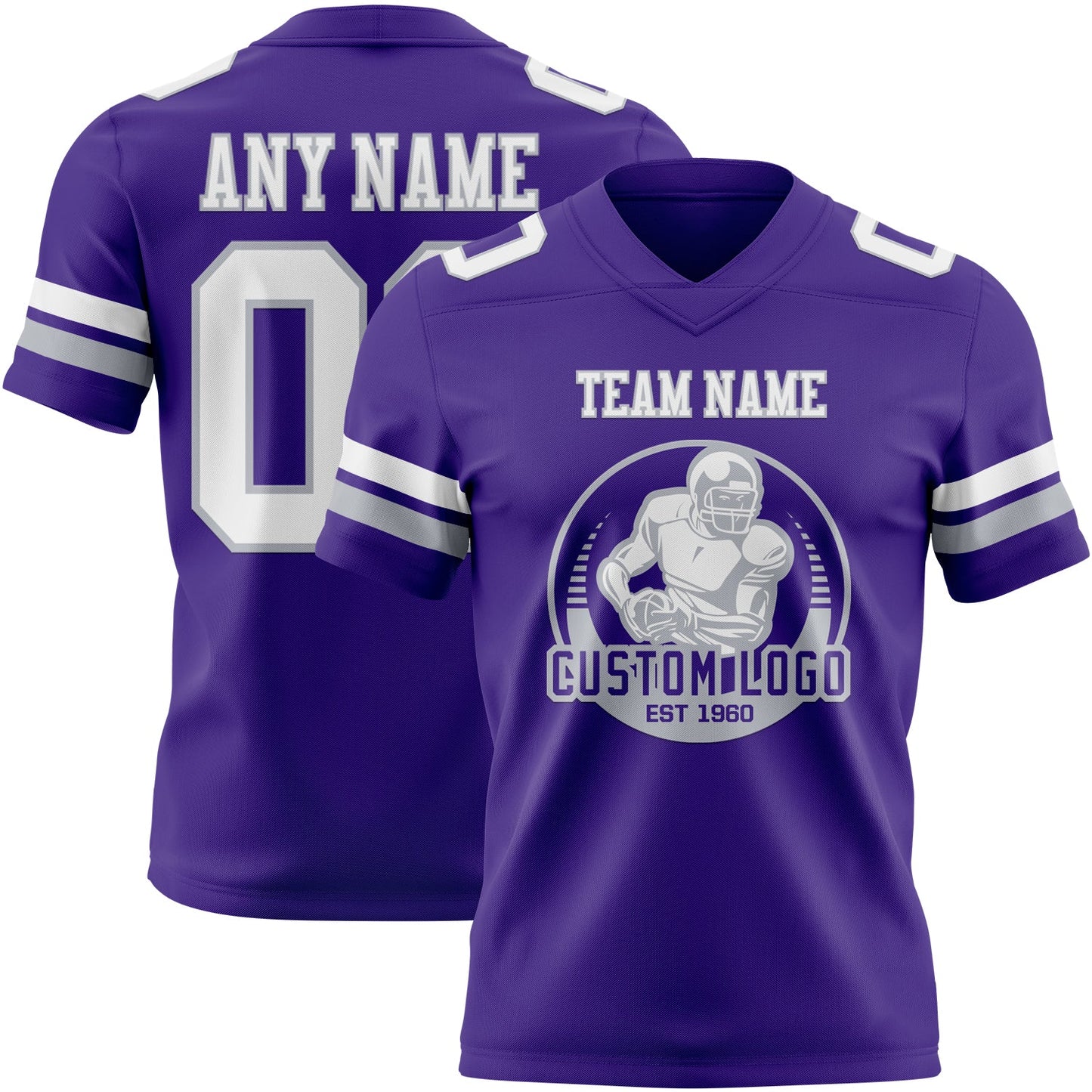 Custom Purple White-Gray Authentic Football Jersey view 2
