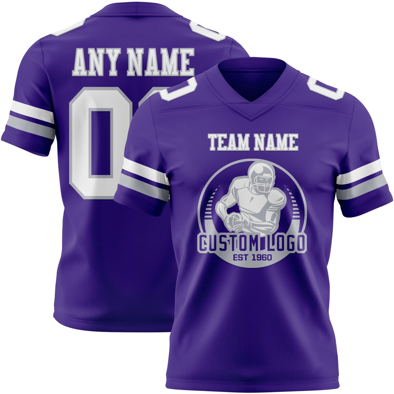 Custom Purple White-Gray Authentic Football Jersey view 2