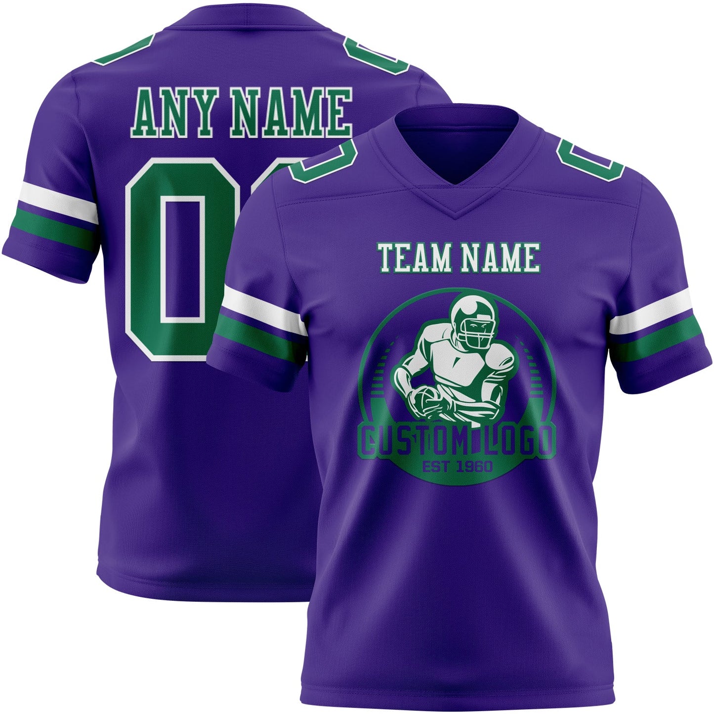 Custom Purple Kelly Green-White Authentic Football Jersey view 2