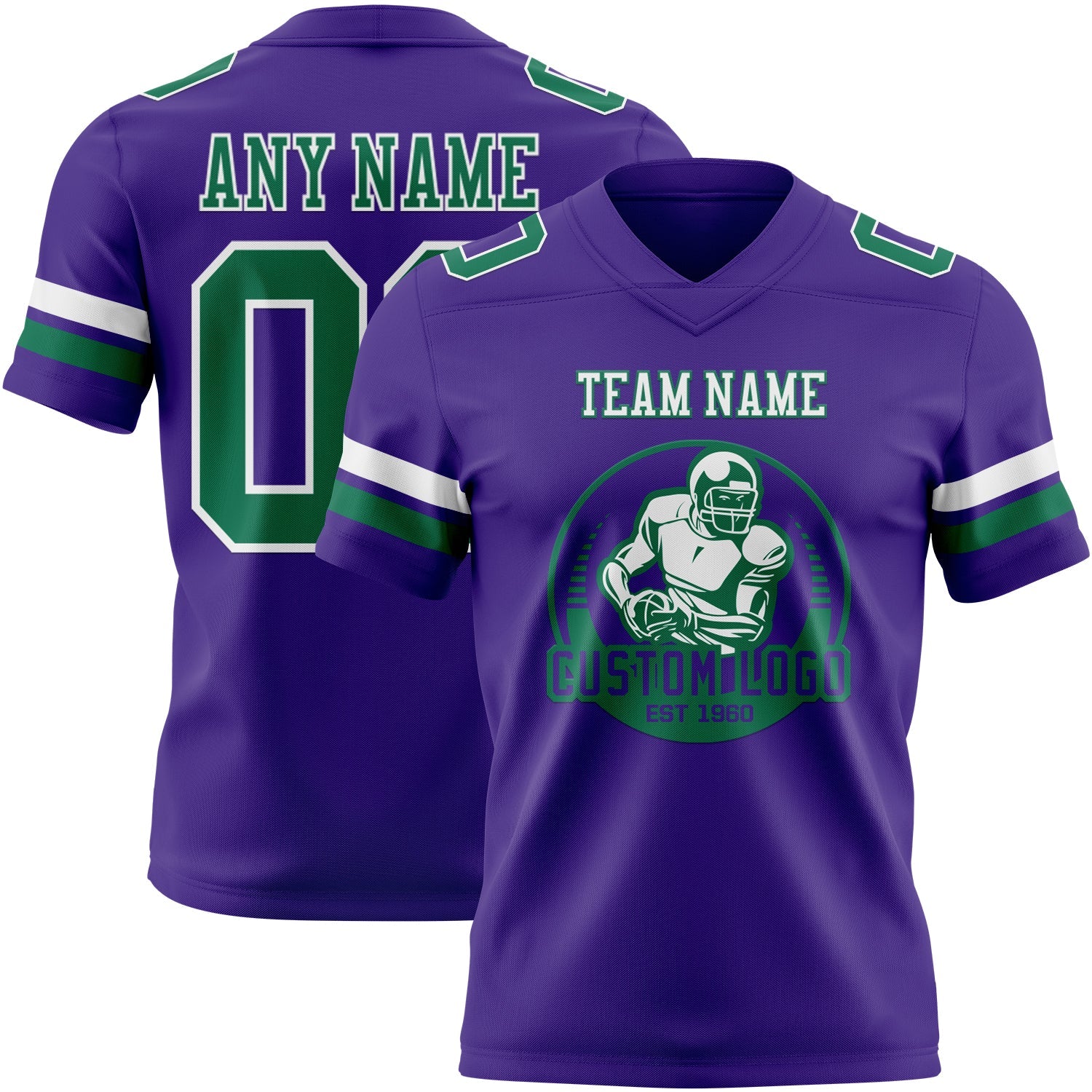 Custom Purple Kelly Green-White Authentic Football Jersey view 2