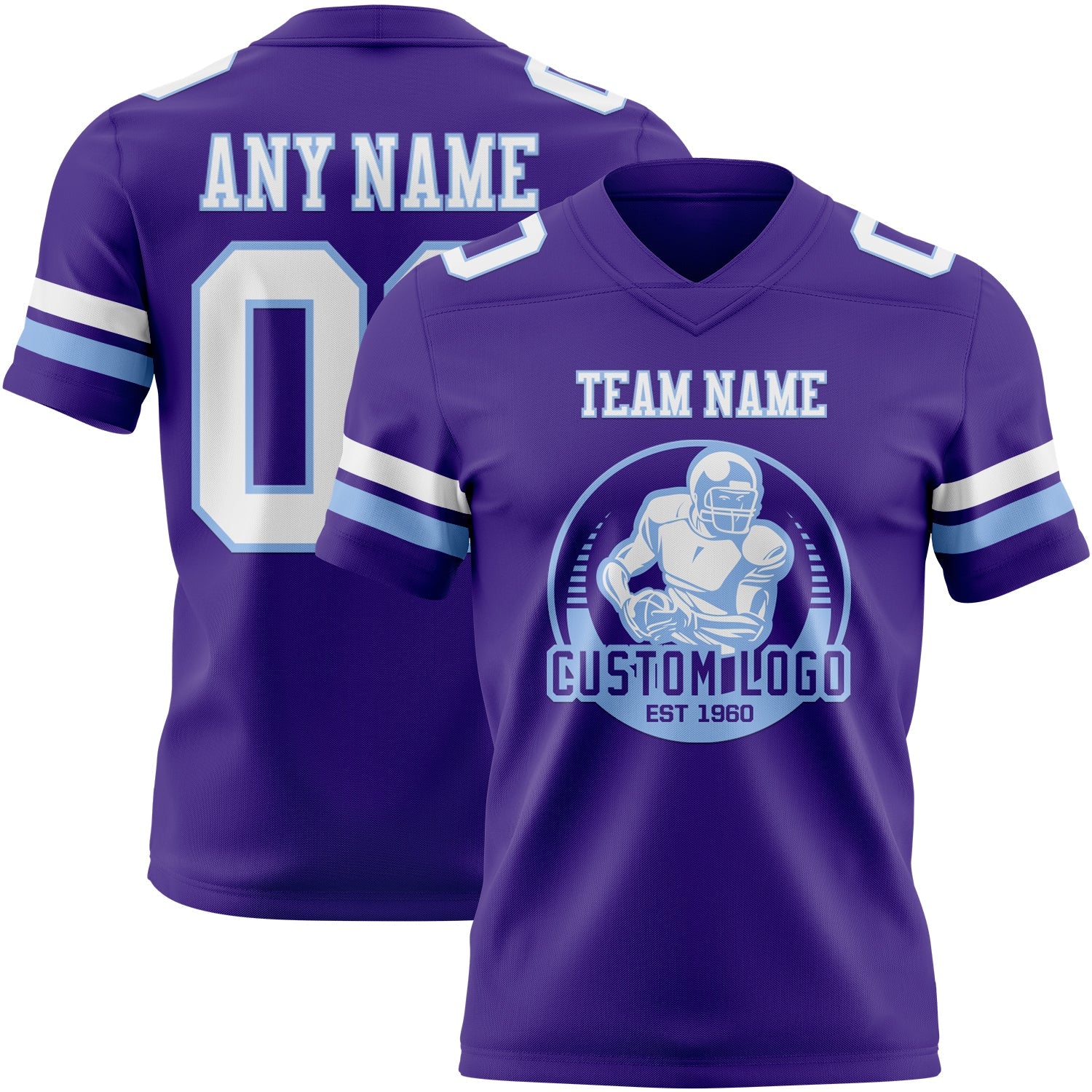 Custom Purple White-Light Blue Authentic Football Jersey view 2