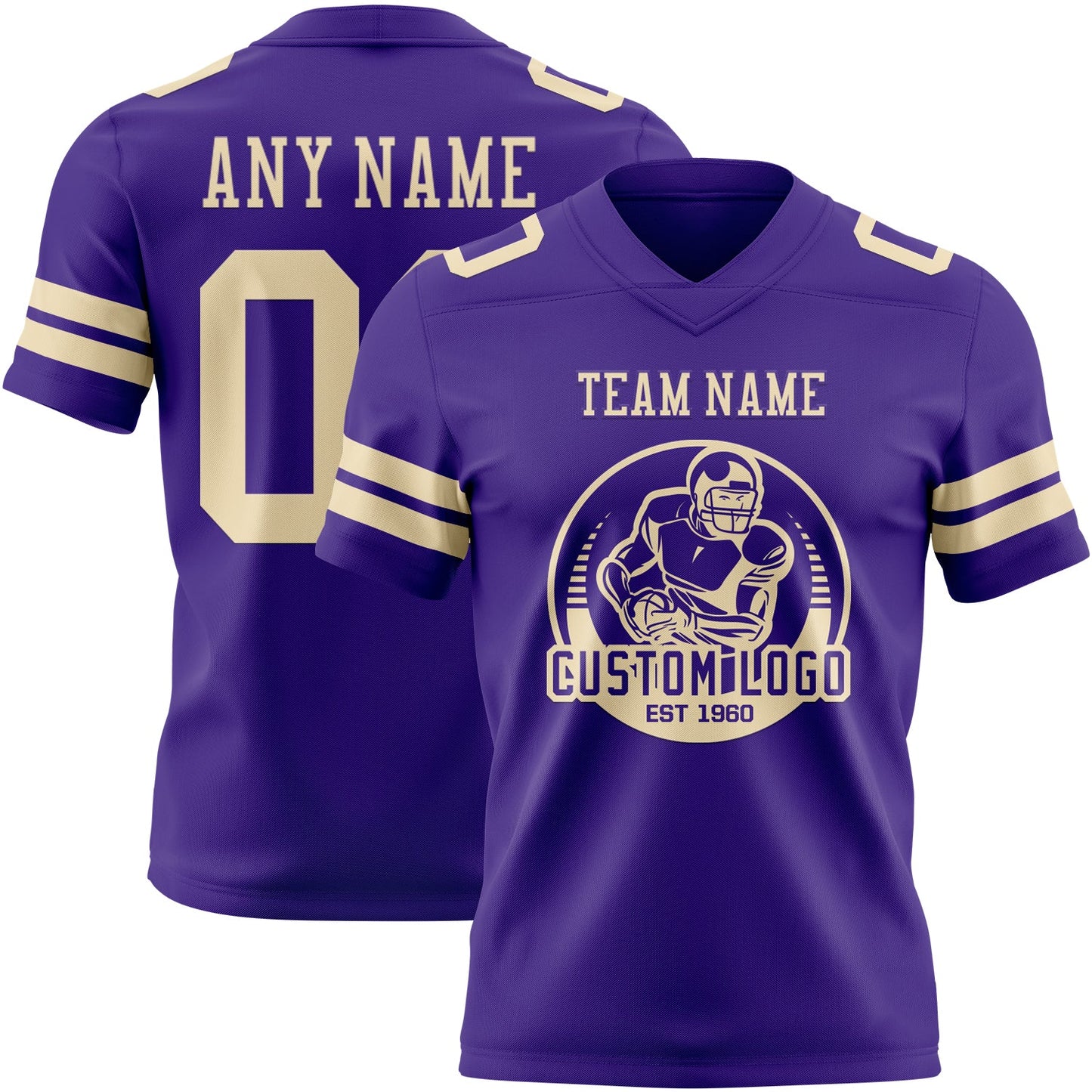 Custom Purple Cream Authentic Football Jersey view 2