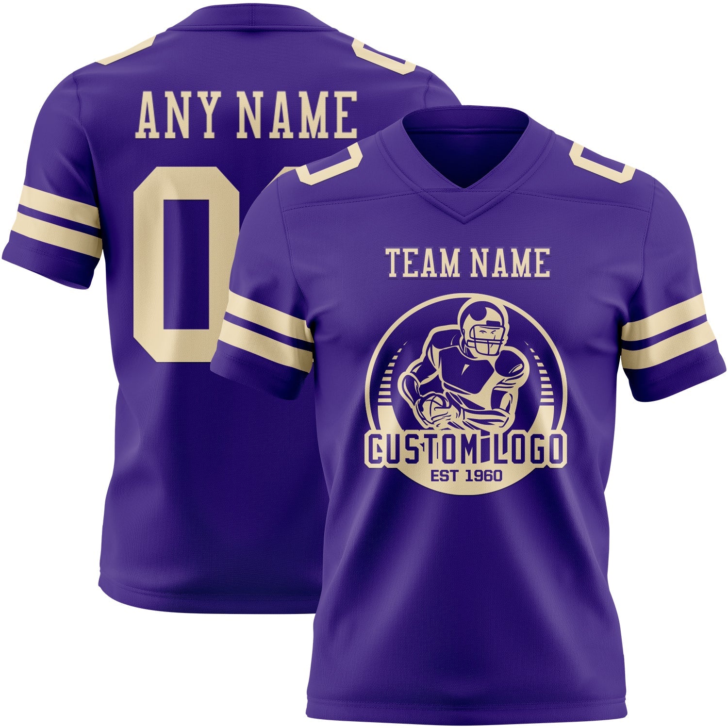 Custom Purple Cream Authentic Football Jersey view 2