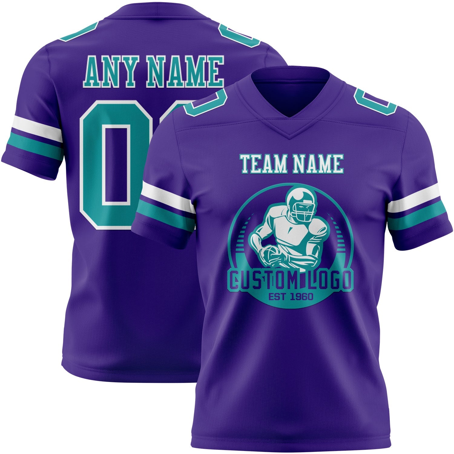 Custom Purple Teal-White Authentic Football Jersey view 2