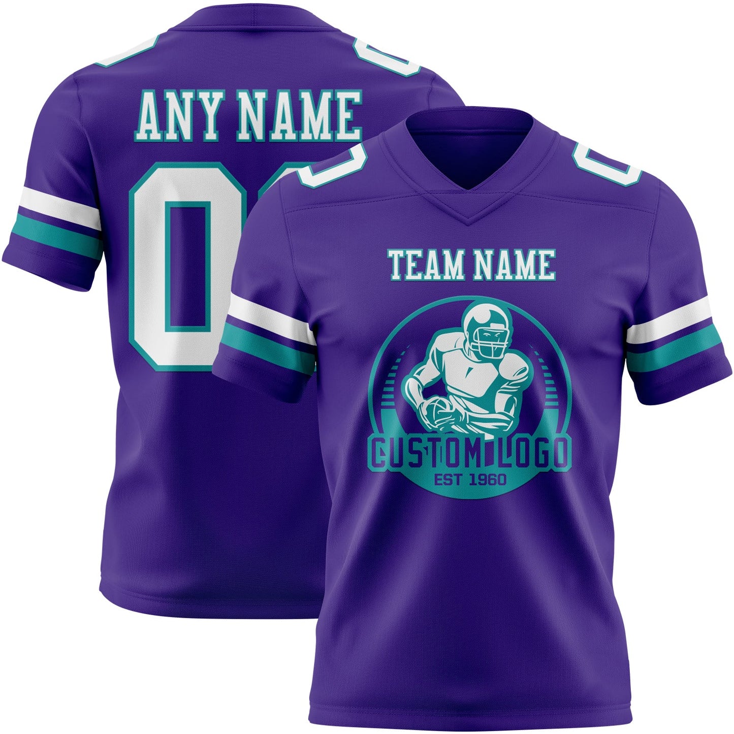 Custom Purple White-Teal Authentic Football Jersey view 2