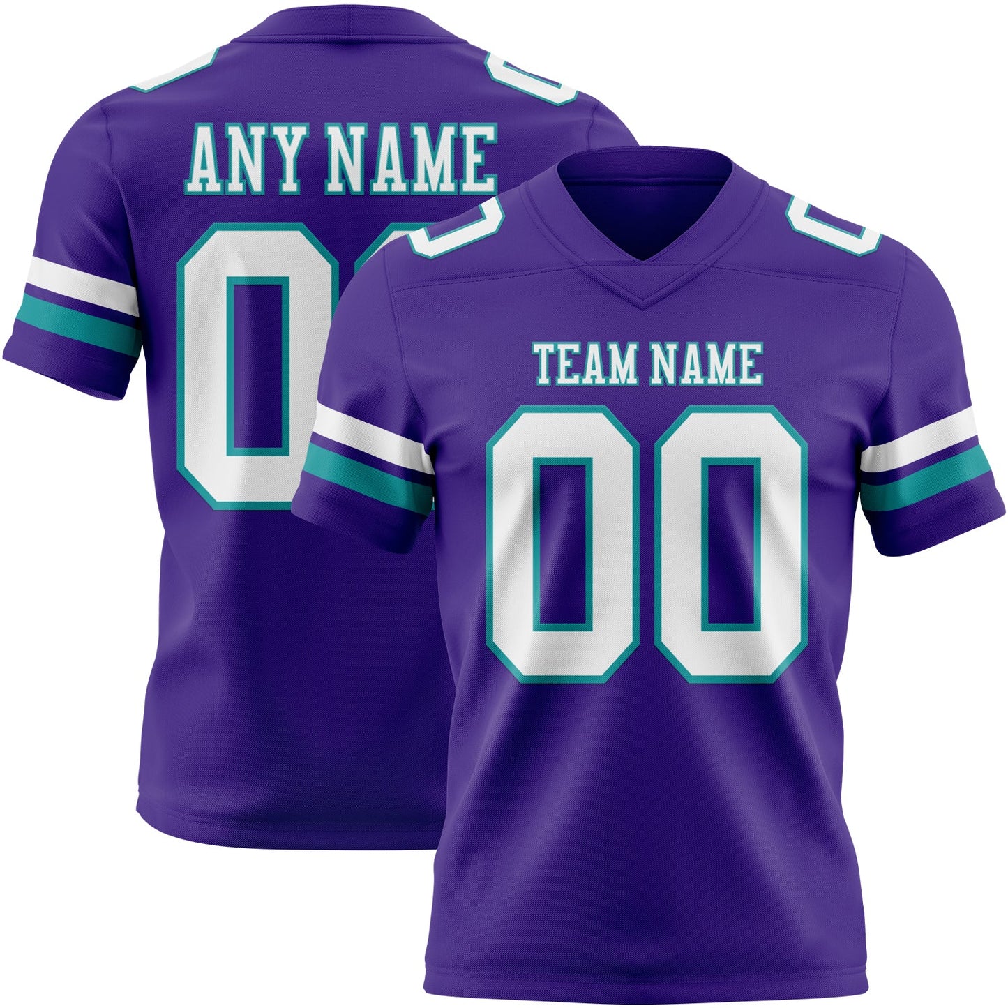 Custom Purple White-Teal Authentic Football Jersey - Main View