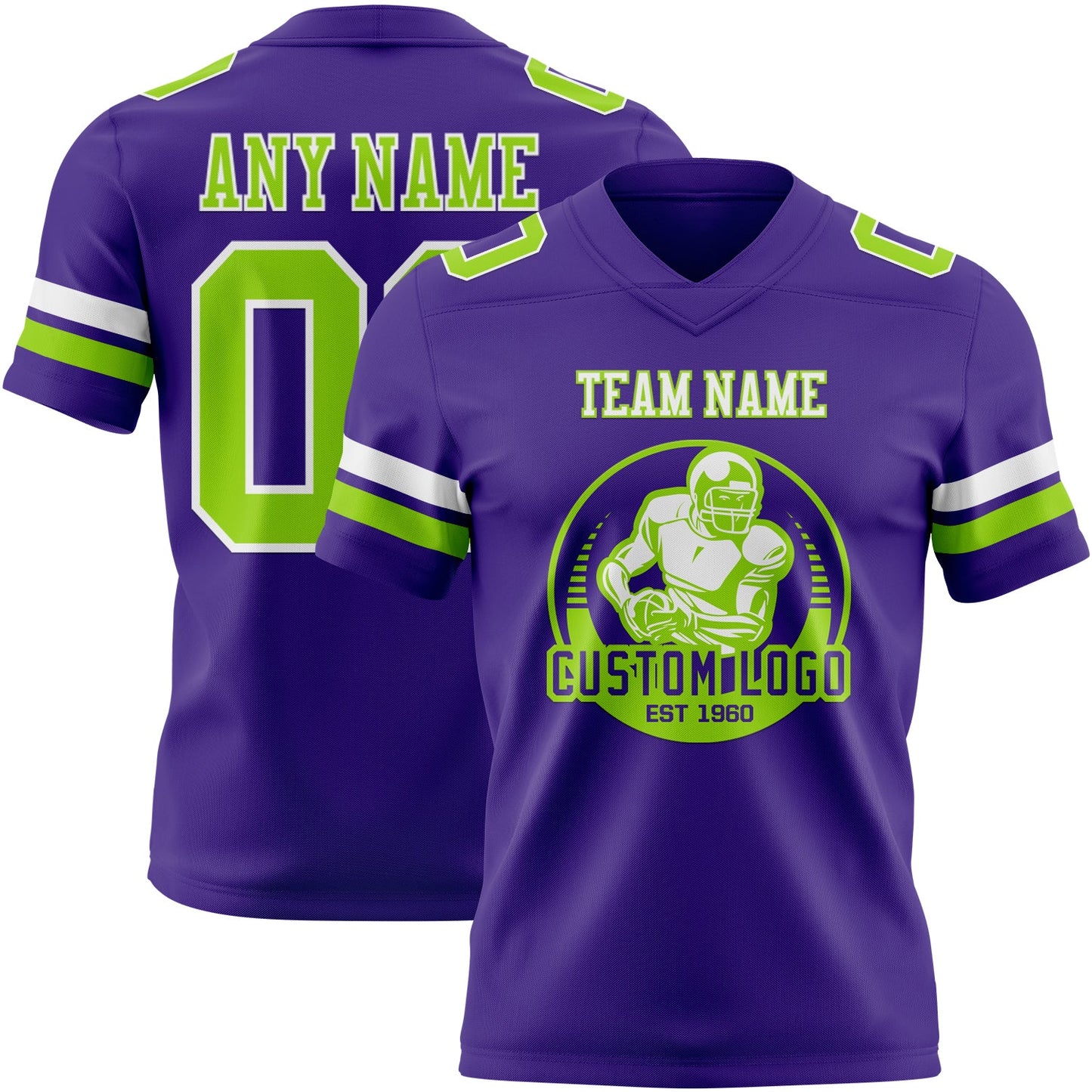 Custom Purple Neon Green-White Authentic Football Jersey view 2