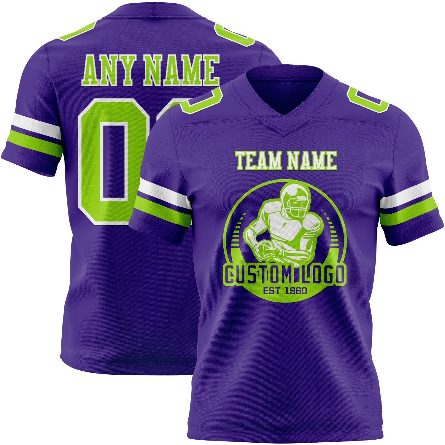 Custom Purple Neon Green-White Authentic Football Jersey view 2