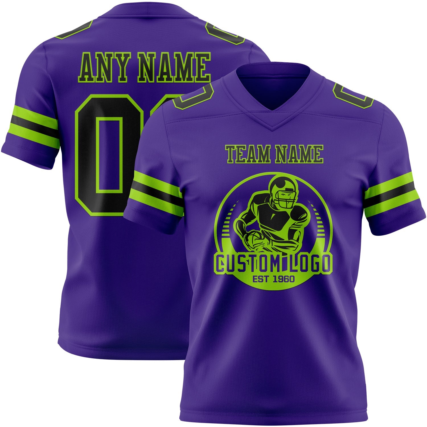 Custom Purple Black-Neon Green Authentic Football Jersey view 2