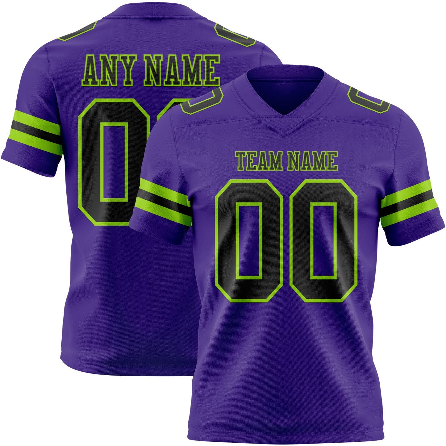 Custom Purple Black-Neon Green Authentic Football Jersey - Main View