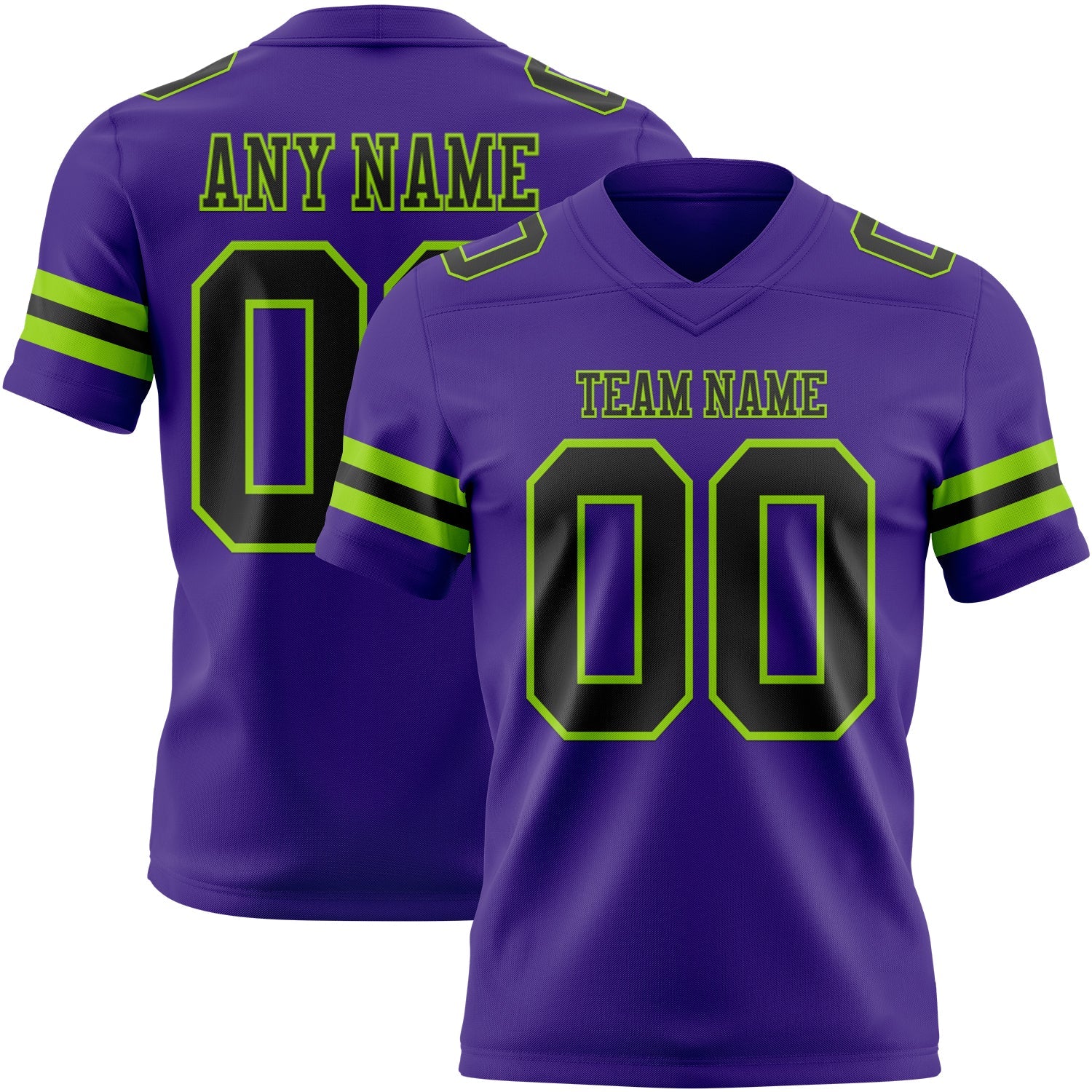 Custom Purple Black-Neon Green Authentic Football Jersey - Main View