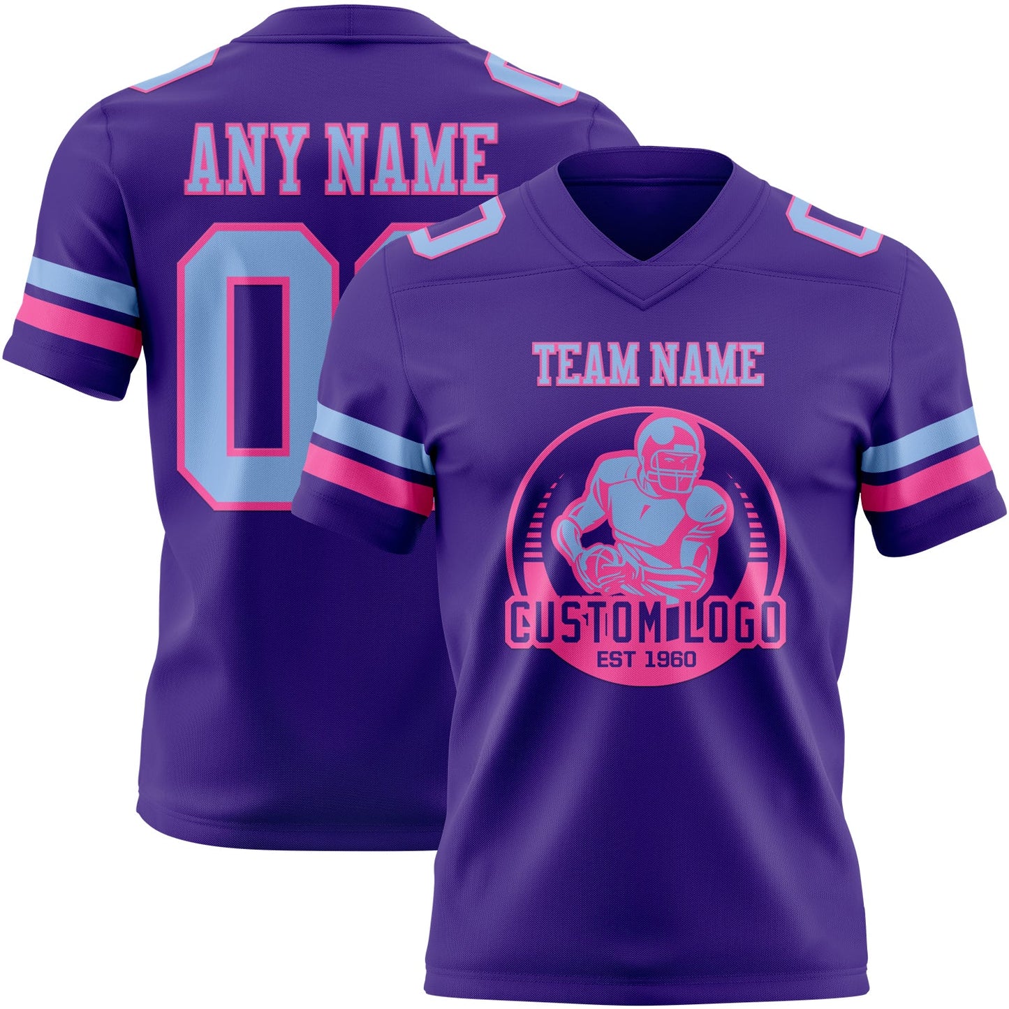 Custom Purple Light Blue-Pink Authentic Football Jersey view 2