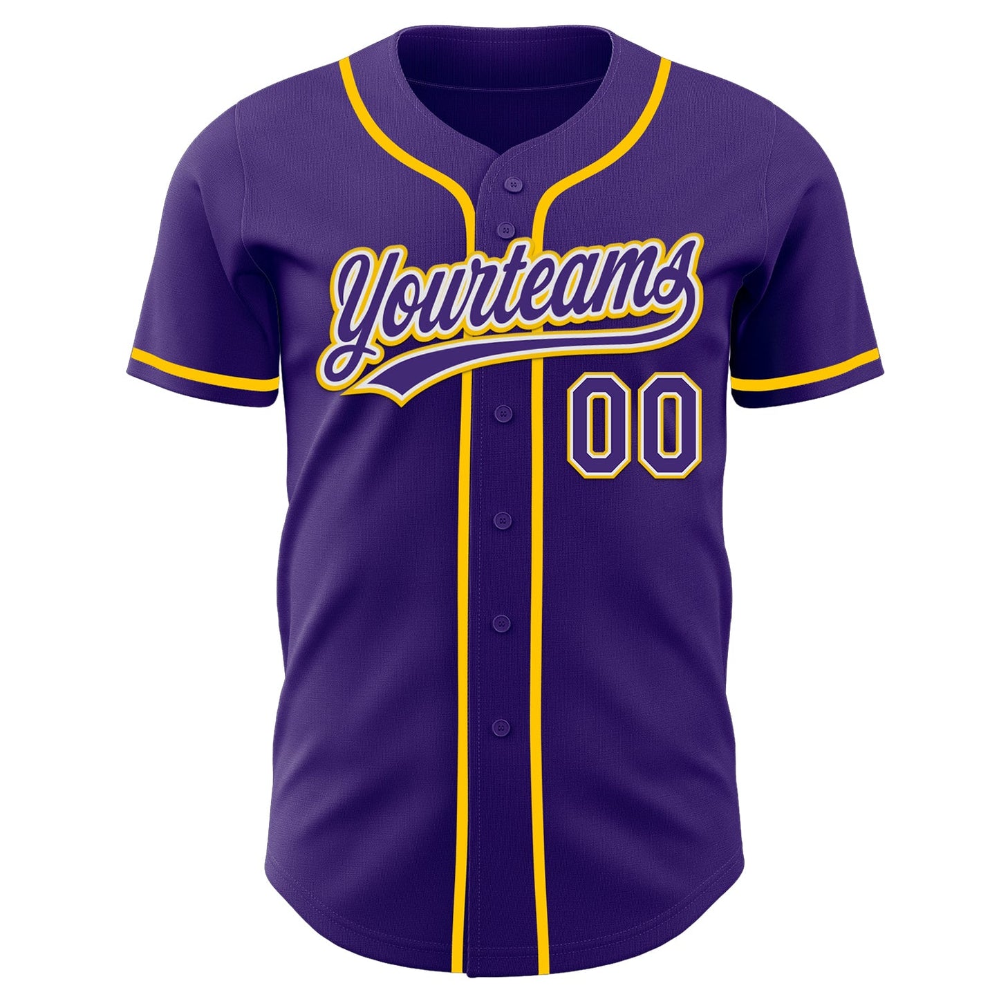 Custom Purple White-Yellow Authentic Baseball Jersey view 2