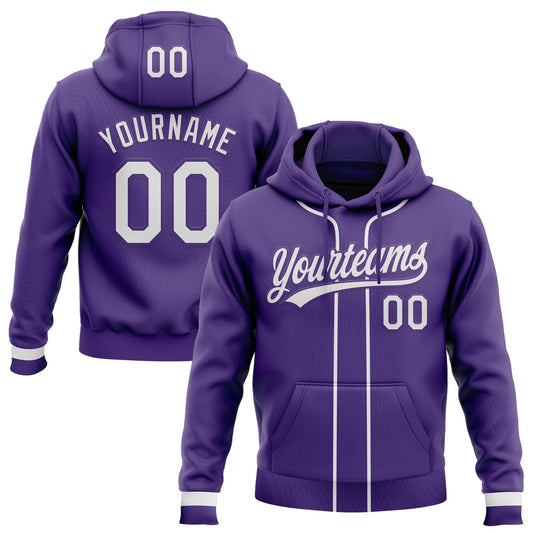 Custom Stitched Purple White Baseball Pullover Sweatshirt Hoodie - Main View