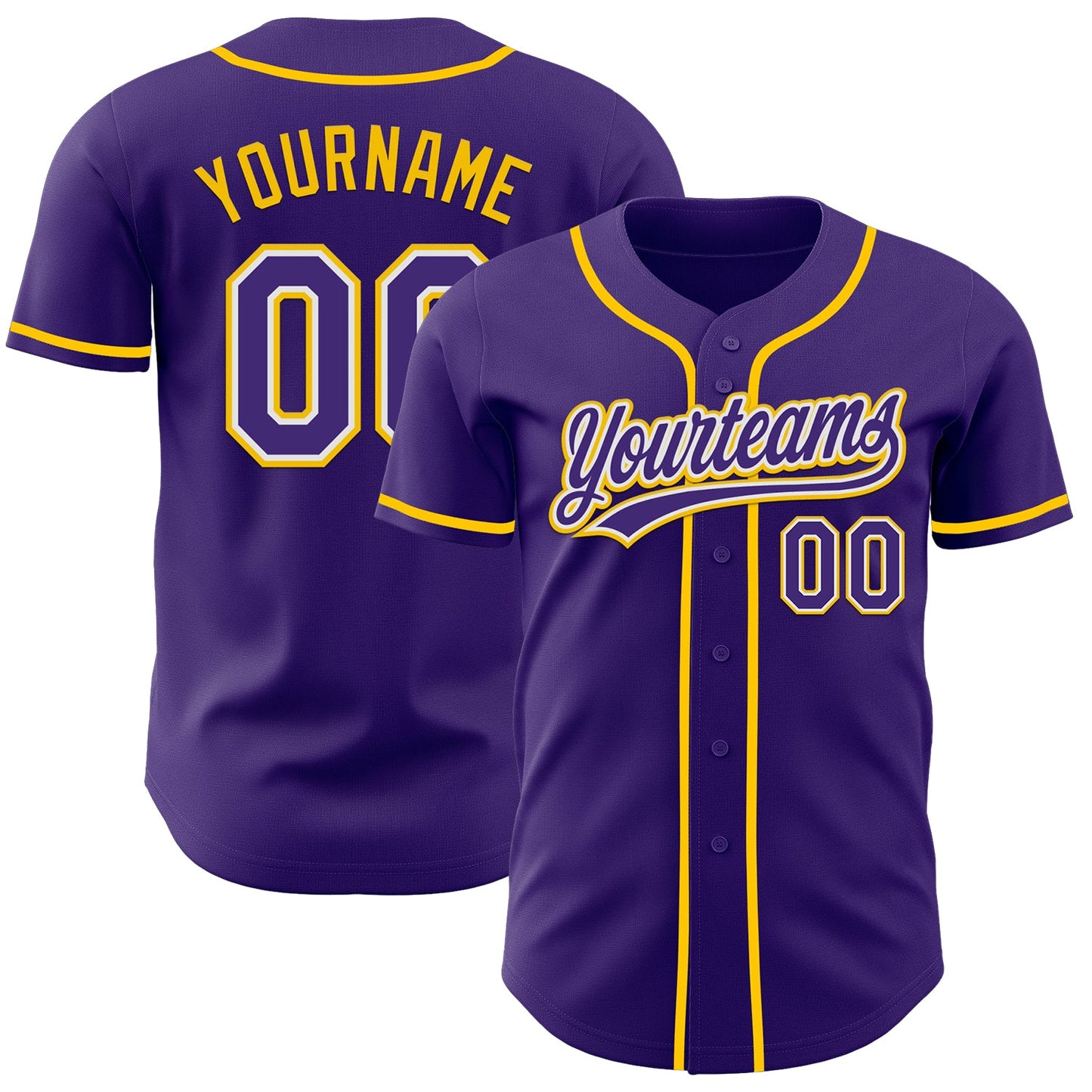Custom Purple White-Yellow Authentic Baseball Jersey - Main View