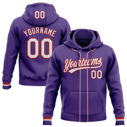 Custom Stitched Purple White-Red Baseball Pullover Sweatshirt Hoodie - Main View