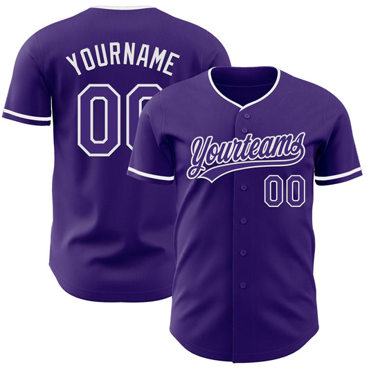 Custom Purple White Authentic Baseball Jersey - Main View